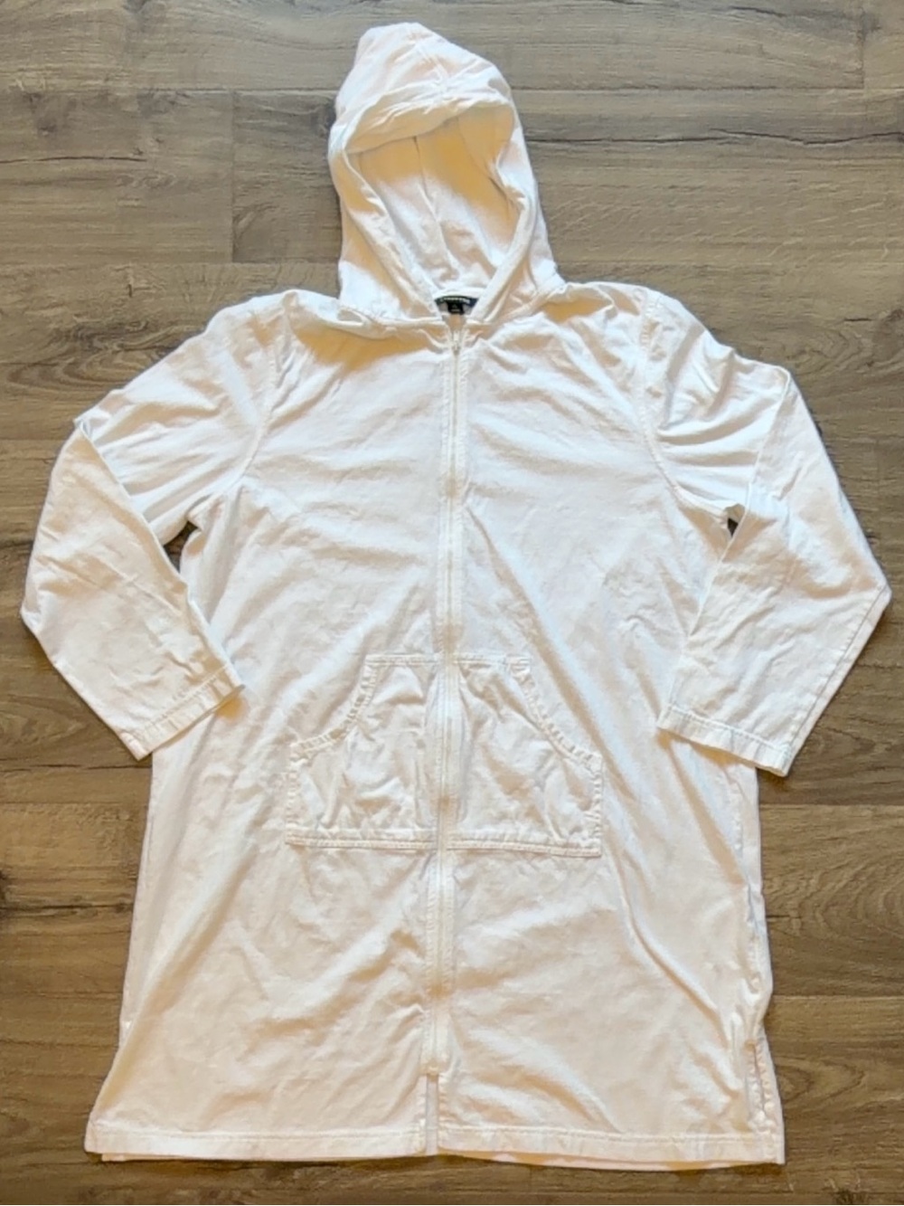 Lands' End White Hooded Zip-Front Swim Coverup